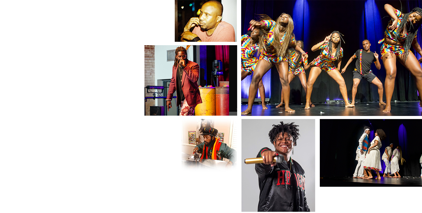 Collage of different African and Black artists performing